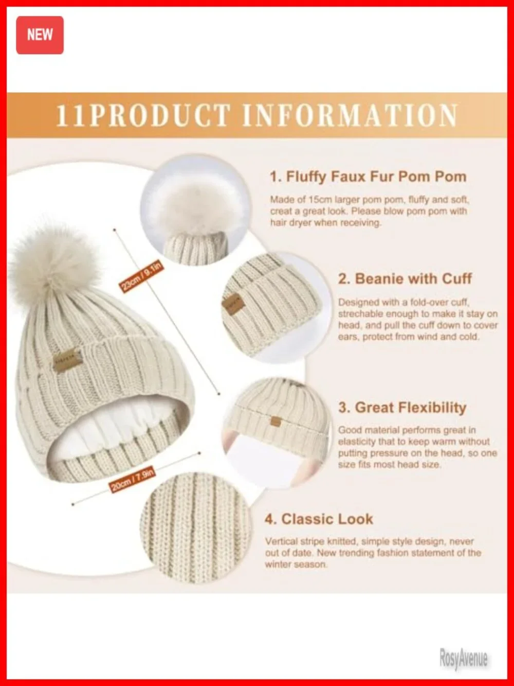 Winter Beanie Hat Scarf Gloves Set Touchscreen Thermal Fleece Lined 3 in 1